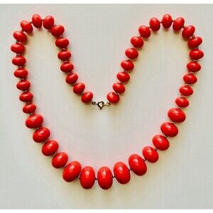 Vintage 70s 80s Retro Single Strand Necklace Orange Red Graduated Lucite Beads